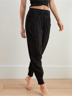 Aerie Crinkle Harem Cotton Viscose Jogger Pants Black XL - Drawstring Elastic